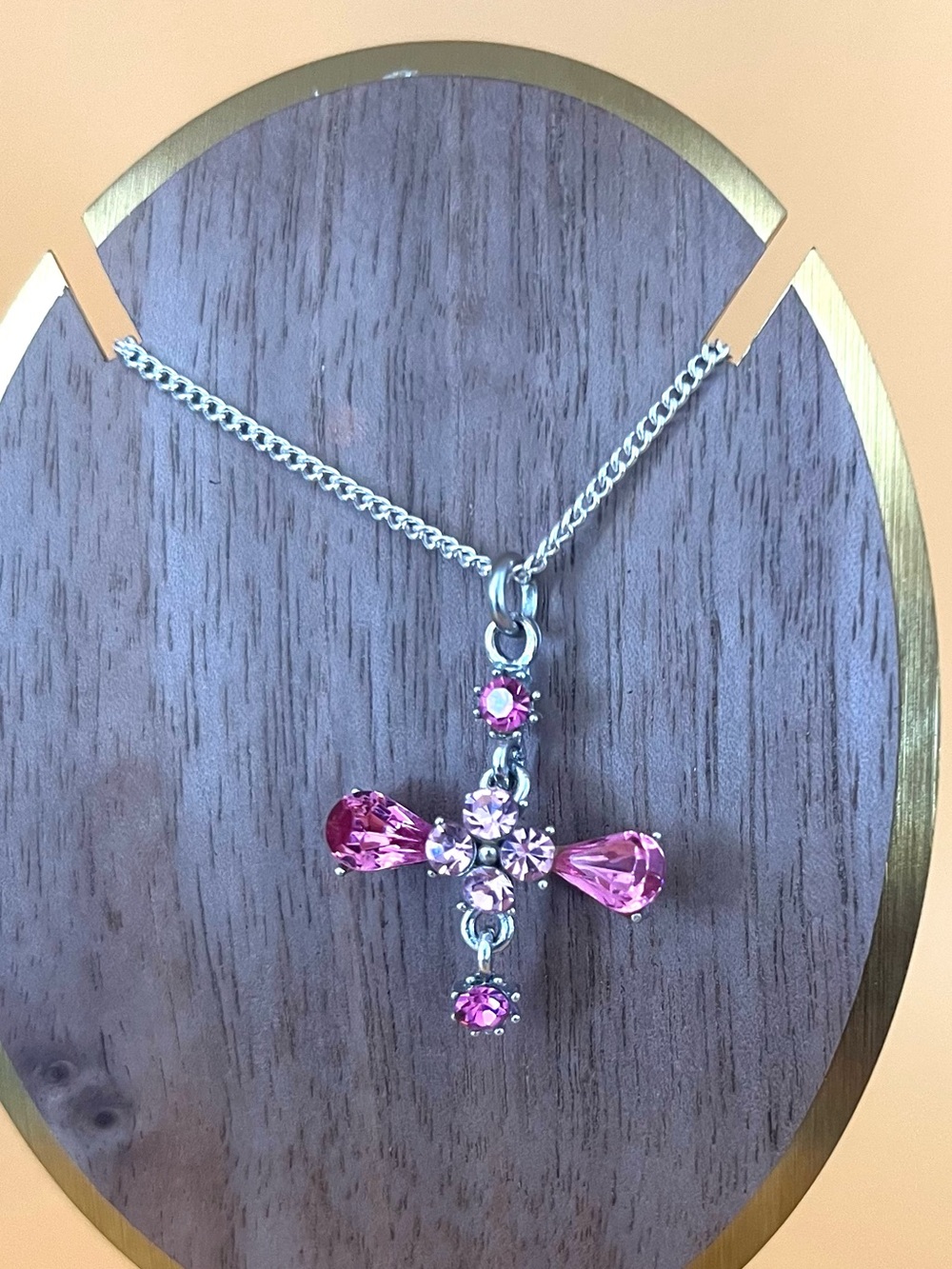 Elegant Pink Crystal Cross Necklace